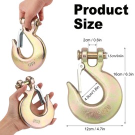 GENHAKON 4 Pack 1/2 inch Forged Steel Clevis Slip Hook with Safety Latch, Heavy Duty G70 Clevis Grab Hook for Towing and Winch, 4t Capacity, 1.4 Inch Opening