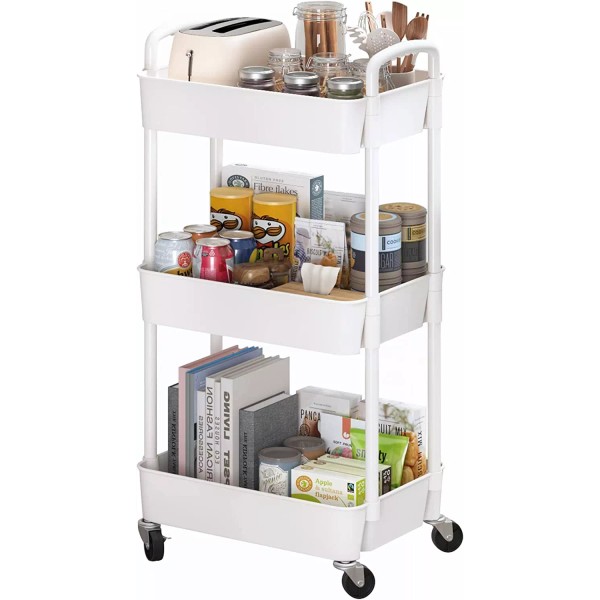 3-Tier Plastic Rolling Utility Cart with Handle, Multi-Function