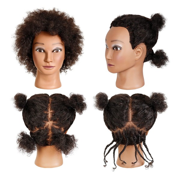 STUDIO LIMITED 100% cabello humano maniquí cabeza cosmetología peluquería salón práctica maniquí herramienta personal estudiante (20,3 cm Afro)