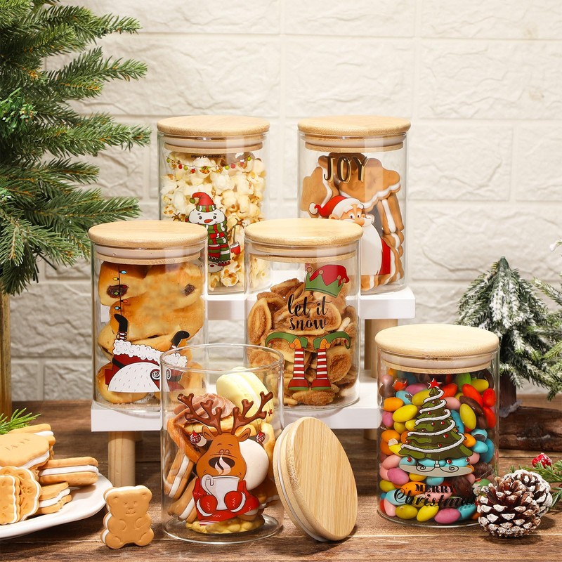 Suclain 6 Pcs Christmas Glass Storage Jars with Lid 19