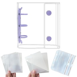 Transparent Sticker Book for Girls A8 Mini Binder [Refill×10 sheets, Zippered Pocket×2 sheets, Underlay×2 sheets] Card Pocket, Sticker Sheet, Notebook, Pre-book, Card Sleeve, Transparent Sticker Book