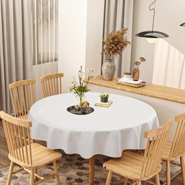 smiry Linen Table Cloths Round, 60" x 60" Heavy-Duty Washable Tablecloths, Crease-Resistant Table Cover, Farmhouse Decoration for Kitchen Dining, Patio & Outdoor Picnic, White