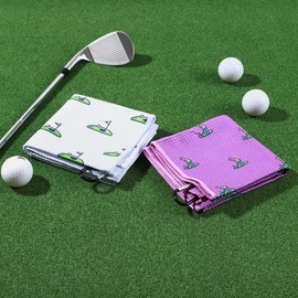 Mile High Life Golf Towel(16"x24"), Fun Prints Microfiber Towels, Waffle Fabric Large Golf Towel, with Heavy Duty Clip, Golf Bag Accessories for Men and Women (Pink Towel,Printed-Golf Cart)