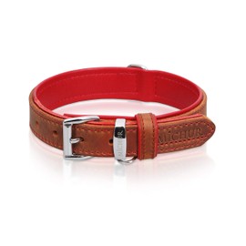 Michur Charly Leather Dog Collar, Brown / Red, Leather Dog Collar, Various Sizes Available