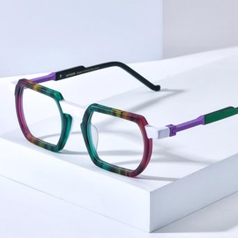 HEPIDEM Matte Multicolor Acetate Glasses Frame Men Vintage Square Eyeglasses Optical Spectacles 9289 (9373 Purple, Clear)
