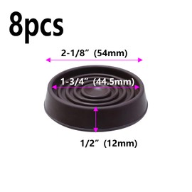 Semetall Furniture Caster Cups 8 Pack 1-3/4" Round Rubber Furniture Pads and Furniture Floor Protectors(Dark Brown)