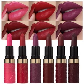 evpct- Juego de 6 pintalabios mate de color rosa, rubí oscuro, vino, rojo, ciruela y morado para mujer, pintalabios aterciopelado de larga duración   
