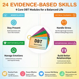 DBT Skills Coaching Cards with Guided Examples & Goals – 24 DBT Flashcards for Emotional Regulation, Stress Relief & Coping Skills Cards for Teens & Adults