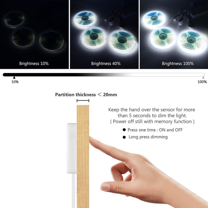 tlinkosta Cabinet Light COB LED Strip Lights 6-in-1 Dimmable Touch