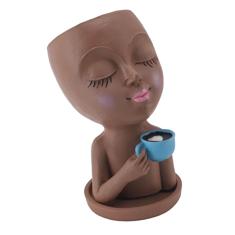 Resin Face Plant Pot Creative Cute Small Drinking Coffee Succulent