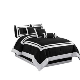Chezmoi Collection 7 Pieces Caprice Black/White Square Pattern Hotel Bedding Comforter Set (Full, Black/White)