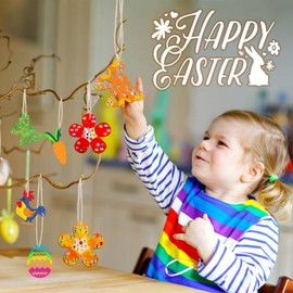 CIYIN Ostern Holz Bastelset Kinder, 264 Stück Holzanhänger Ostern Zum Bemalen, Osteranhänger Holz, Osterdeko Basteln Kinder, Holz Osterdeko mit Loch Hanfseil, Hasen und Eier Osterdeko Basteln
