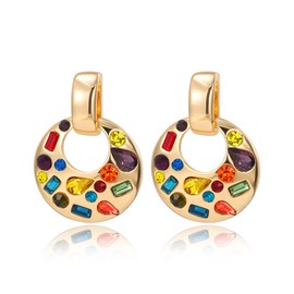 UPOWKA Multicolor Crystal Chunky Dangle Door Knocker Earrings,Statement Fashion Jewelry Gift for Women (Multicolor Crystal Gold Earrings)