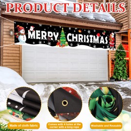 Large Christmas Banner Decorations Outdoor 120x20 Inch, Snowman Santa Claus Christmas tree Decorations Merry Christmas Yard Banner for Indoor Home House Party Supplies, Yard Sign Background Photography
