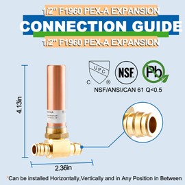 AquaNeurk 2Pcs Copper Water Hammer Arrestor, 1/2 Inch Pex-A Expansion Tee Hammer Arrestor For Potable Water Plumbing Application, F1960 Tee Connection