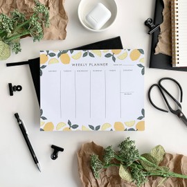 Weekly Planner Notepad - 9x7” inches, 52 tear off sheets - 2024 Undated Desk Planner/Calendar Notepad Organizer for Weekly To Do List, Notes and Schedule (Lemons)