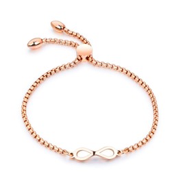 Capital Charms Rose Gold Adjustable Infinity Slider Bracelet with High Polished Stainless Steel and Box Chain Design, Friendship Bracelet and Gifts for Teen Girls and Adult Women (Rosegold-Tone)
