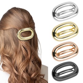 CURASA Metal French Barrette, 4PCS Flat Hair Clips for Women Geometric Hair Barrette Rround Hair Clips Oval Metal French Brrette Hair Clip for Women Thick Hair Lay Down Hair Clip Hair Accessories