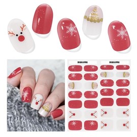 Tiras de gel semicuradas para uñas, 28 piezas de pegatinas de gel con forma de árbol de Navidad dorado, envolturas completas para uñas para mujeres, tiras de gel de larga duración que requieren luz