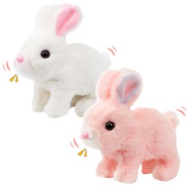 XineYuor 2PCS Osterhase Plüschhase,Hasen Kuscheltiere,Hüpfendes Kaninchen,Elektronisches Interaktives Haustier, Hase Plüsch Geräusche Macht und Dessen Ohren und Nase Sich Bewegen