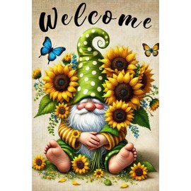 BlissYard Welcome Spring Gnome Garden Flag Double Sided 12x18 Flag Spring Summer Garden Flag Sunflower and Bee Gnome Funny Spring Farmhouse Yard Flag Seasonal Holiday Outdoor Outside Decoration