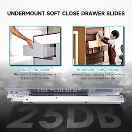 6 Pairs 21 Inch Undermount Soft Close Drawer Slides Full Extension Ball Bearing Hidden Rails with 3D Adjustable Locking Devices and Brackets