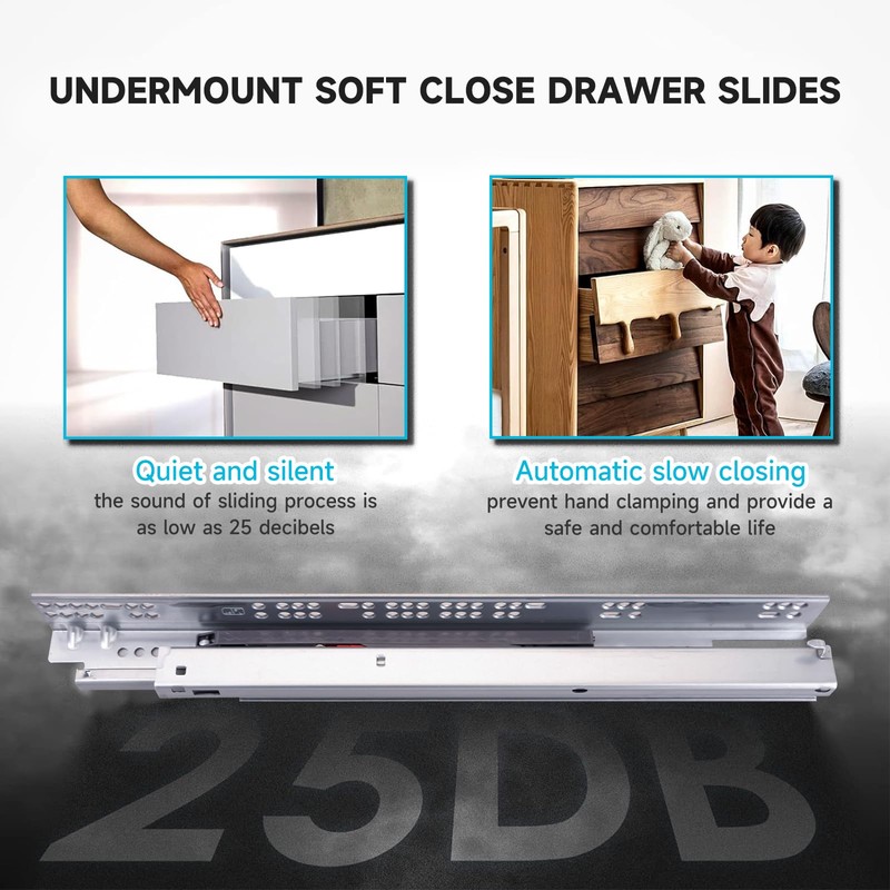 6 Pairs 21 Inch Undermount Soft Close Drawer Slides Full