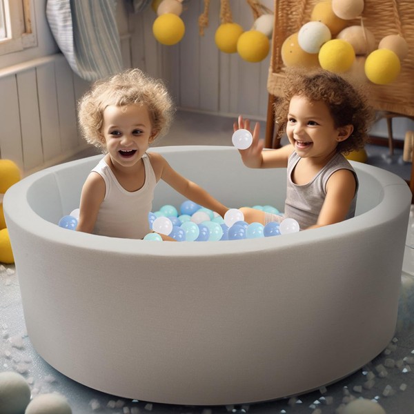 XJD Foam Ball Pit for Children Toddlers, Memory Baby Ball Pit 35.4 * 11.8 * 1.97 Inch, Baby Playpen Ball Pool Soft Round Designed, Ideal Gift for Babies. (Foam Ball Pit +200Balls)
