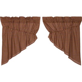 VHC Brands Patriotic Patch Plaid Prairie Swag Set of 2 36x36x18 Country Curtains, Deep Red