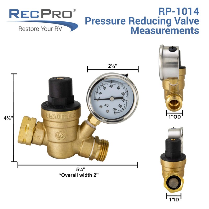 RecPro RV Brass Water Pressure Regulator with 90 Degree Fitting