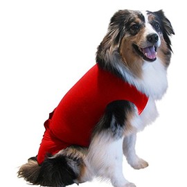 Surgi~Snuggly Red Medium EC, We Invented The Original E Collar Alternative with American Made Textile to Protect Your Pet's Wounds & Bandages - Ease Your Pets Anxiety - Plus Easy On Easy Off - EC