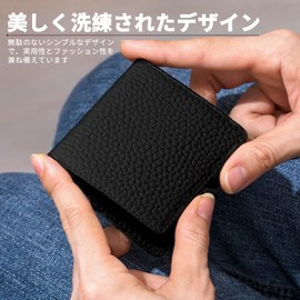 BLOOPIC Coin Purse, Box Type, Men's, Women's, Compact, Ultra Lightweight, Mini Wallet, Easy to Use, Button Type, High Quality Cowhide Leather, Coin Case, Card Case, Convenient for Commuting to Work