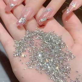 50pcs White Rhinestone Nail Charms - Mini Sized Flat Bottom Angular Shape Nail Accessories Sparkling Crystal Diamond Designs Nail Art Charms Nail Decorations for Manicure Art