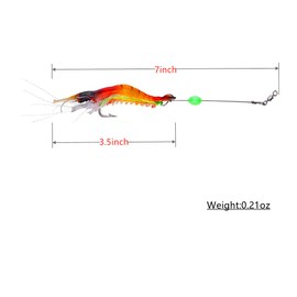Milepetus 5pcs Soft Shrimp Lure Rigs with Luminous Fishing Hook and Glow Beads Good for Trout Bass Salmon,Freshwater/Saltwater