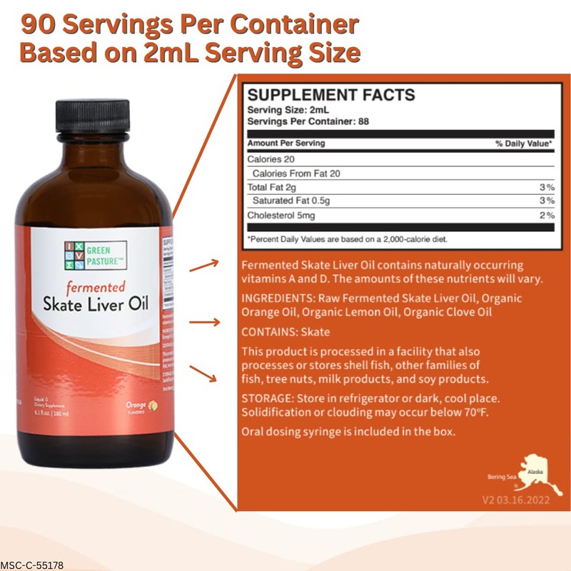 Green Pasture Fermented Skate Liver Oil - Orange - 6.0