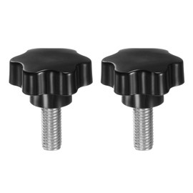 HARFINGTON 2pcs Star Knobs M12 x 30mm 304 Stainless Steel Threaded Stud 46mm Plastic 6-Star Head Hand Tightening Thumb Screw Clamping Jig Knob Handle, Black