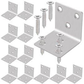 Hejo Angle Connector Set (40 x 40 x 40 x 2 mm), 12 Pieces Stainless Steel Angle 90 Degree L Brackets Corner Bracket with 72 Pieces Screws, 6 Hole Metal Angle for Furniture, Wall Mounting