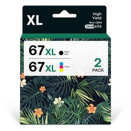67XL Printer Ink Replacement for HP 67 Ink cartridges Black/Color Combo Pack Remanufactured for DeskJet 2700 2700e 2755e 2755 4155e Envy 6055e 6055 6000 6400 6455e 6475 6452 6458 (2 Packs)