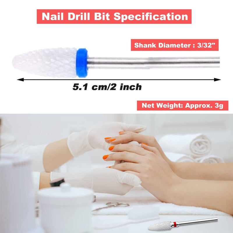 2Pcs Nail Drill Bit Medium Grit Ceramic Drill Bit Corn