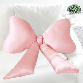 Homaisson Big Pink Bow Throw Pillow, Satin Breathable Neck Support Cushion, Smooth Encased Soft Filling, Decorative Bow Shaped Pillow for Enhanced Room Ambiance, 23.6×13.8"