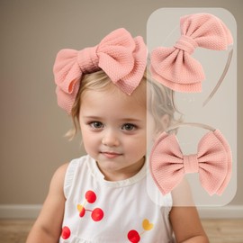 Kenjudess Super Stretchy Soft Nylon Baby Girls Headbands with Bows Colorful Large Bow-knot Hairbands Elastic Hair Accessories for Newborns Toddlers Infant (Pink A, Standard)