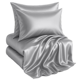Casa Platino Satin Bed Sheets Set Full Size - 4 Pieces - Ultra Soft Like Silk - 1 Fitted Sheet, 1 Flat Sheet & 2 Standard Pillowcases - Breathable Satin Sheets, Suitable for Hot Sleepers - Light Gray