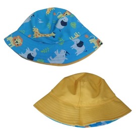 Childrens Kids Boys Summer Reversible Blue Animal Pattern Bucket Bush Hat (UK, Age, 7 Years, 10 Years, Multi/Reversible)