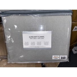 ULTRA SOFT FLANNELS QUEEN Flannel Sheet Set 100% Cotton ULTRA  Soft, SILVER GRAY OEKO-TEX