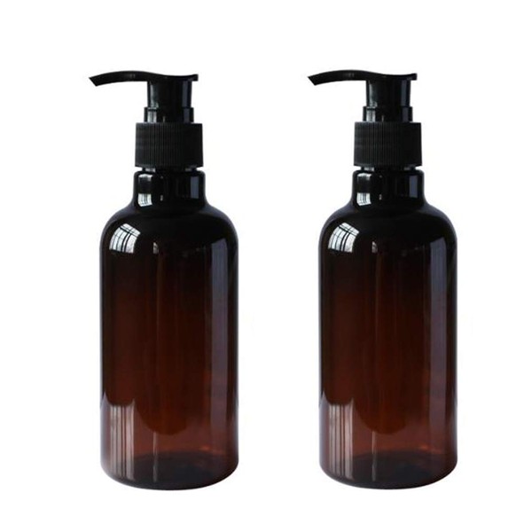 2PCS 8oz 250ML Amber PET Empty Plastic Bottle with Black Lotion Pump Dispenser Refillable Dispensing Containers for Makeup Cosmetic Bath Shower Toiletries Liquid Containers Leak Proof