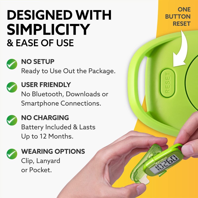 3DActive 3D-FitBud Simple Pedometer with Clip and Lanyard A420S (Green)
