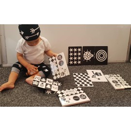 BEBEDOU Sensory Art Cards for Baby * 7 Black and White High Contrast cards for Baby Development, Newborn Gift