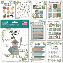 Hadley Designs Hadley Designs Books of the Bible Poster C 9 Sunday School Decorations for Classroom, 11x14in Bible Posters for Kids, 10 Commandments, Fruits of the Spirit & More C Greenery Christian Classroom Decor