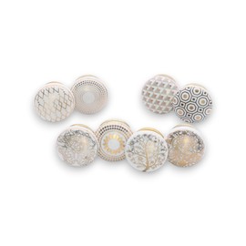 Infinity Decor Set of 8 Ceramic Knobs for Doors, Drawers, Cupboards in Geometric & Nature Designs - White & Gold Color