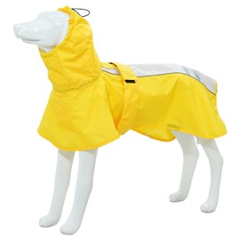 MAMORE Waterproof Dog Raincoat, Lightweight Rain Jacket with Reflective Strip, Adjustable Pet Clothes with Harness Hole for Dogs (Yellow&White, XL)